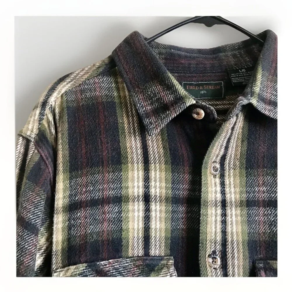 Field and Stream Long Sleeve Heavyweight Flannel Shirt‎ Size Large Blue Green